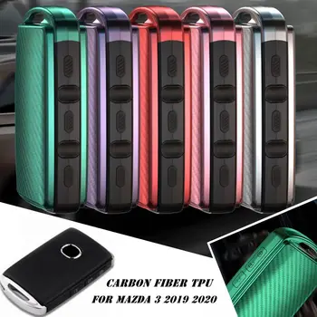 

1Pcs New Style Carbon Fiber TPU Car Key Fob Case Cover Keychain For Mazda 3 2019 2020