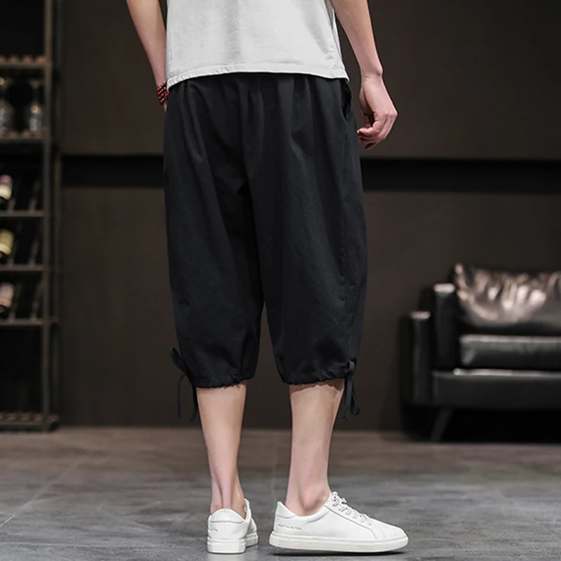 Cotton Leisure Athletic Seven-cent Pants Summer Men's shorts Casual Loose Cropped Trousers Sports Shorts Loose Knit Straight Cas drop crotch harem pants
