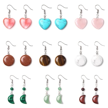 

Fashion Heart Shape Natural Stone Dangle Earring Women Tiger Eye Pink Quartz Turquoises Stone Drop Earrings for Women Jewelry