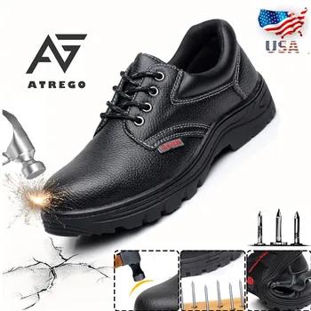 

Atrego Men's Leather Hiking Steel Toe Work Safety Boots Mesh Anti-slip Anti-puncture Anti-Collision Climbing Shoes Safety Shoes
