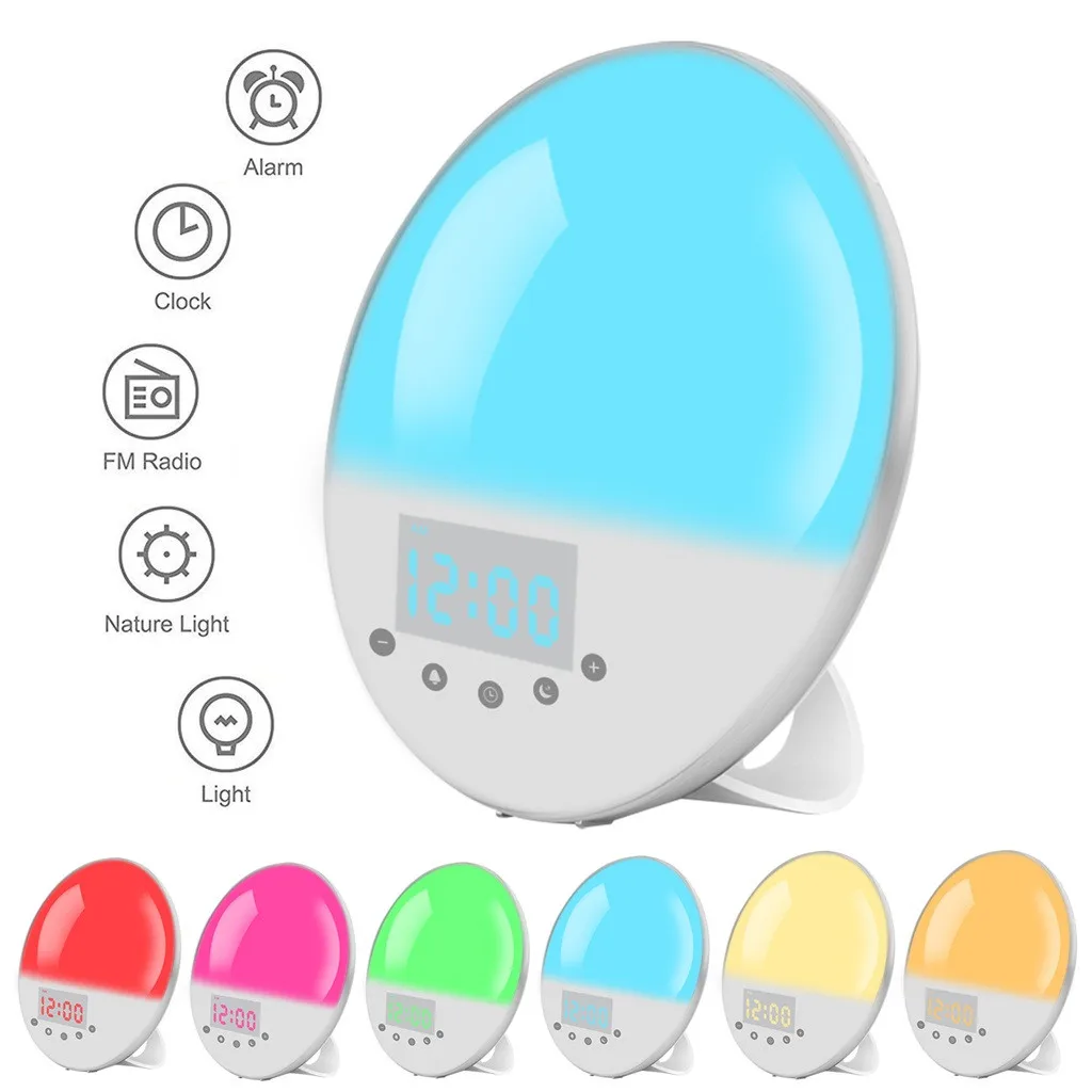 Настольный будильник, будильник, светильник, цифровой Повтор, природа, ночная лампа, часы, рассвет, красочный светильник, с звуками природы, fm-радио