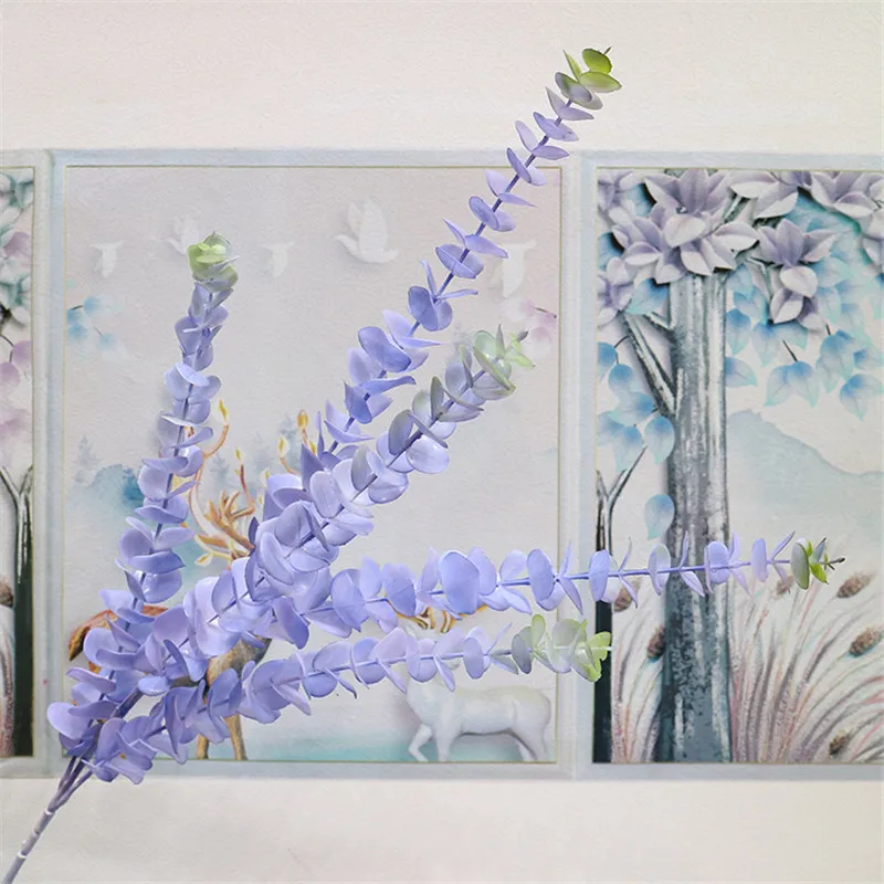 5 light blue Имитация эвкалипто пластик искусственный лист эвкалипта спрей цвет Искусственные растения для свадьбы украшения дома - Цвет: 5 light blue