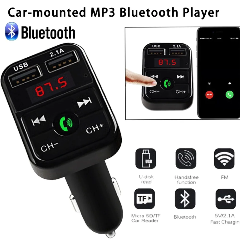 Bluetooth 5,0 Handsfree автомобильный комплект fm-передатчик Быстрый двойной USB зарядное устройство ЖК цифровой вольтметр TF карта U диск AUX плеер