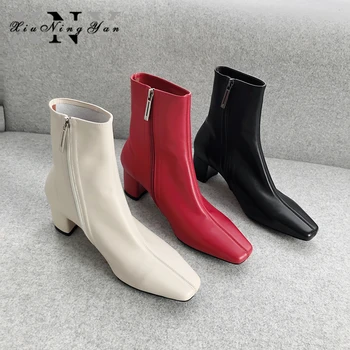 

Xiuningyan Soft Genuine Leather Women's Boots Zipper Ladies Ankle Boots Sheepskin Brand Fashion Party Shoes Woman Footwear 2020