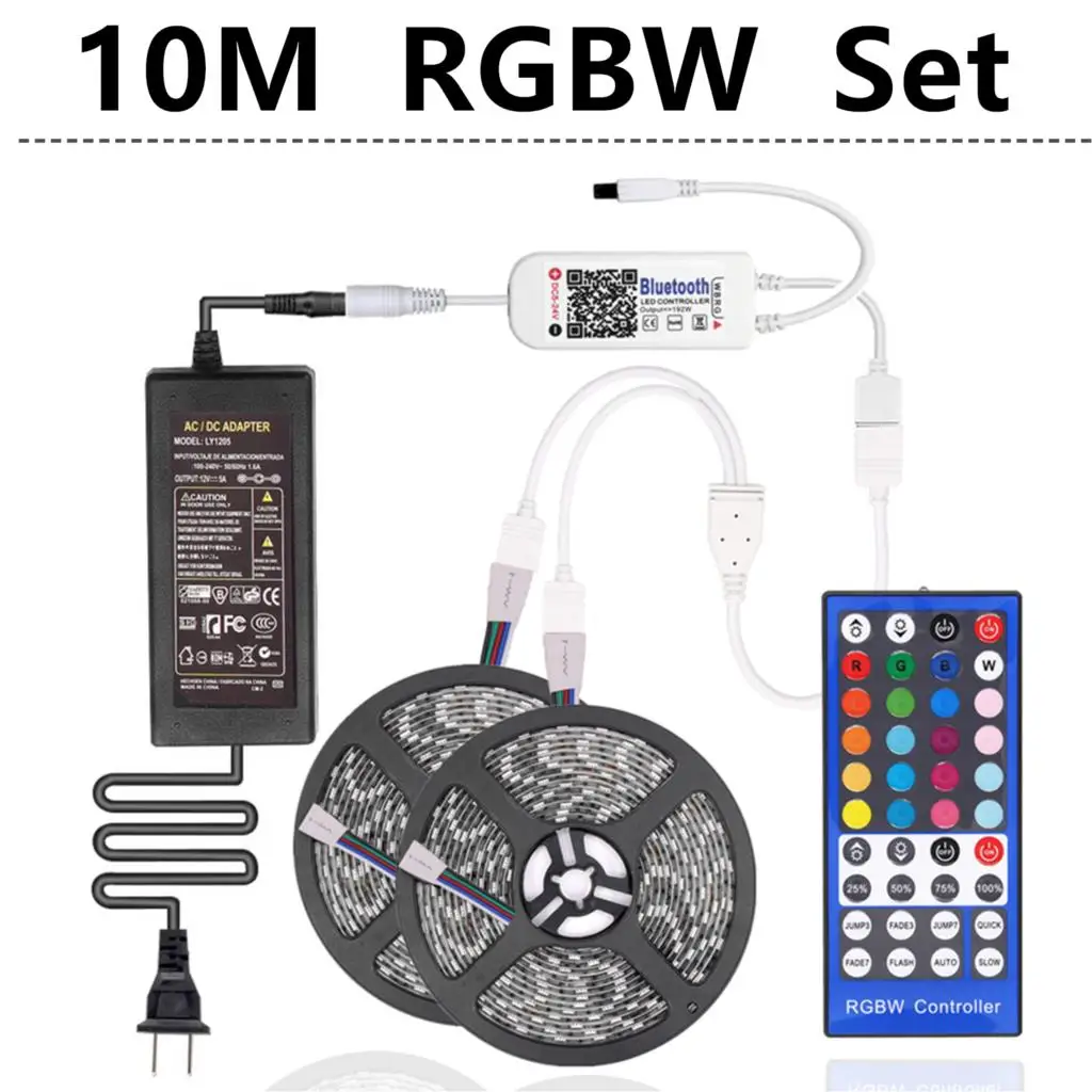 10 м RGB светодиодный светильник 5050 SMD RGBWW диодный светодиодный ленточный Водонепроницаемый Bluetooth 24Key 44key управление DC 12V адаптер питания набор - Испускаемый цвет: 10M RGBW Set