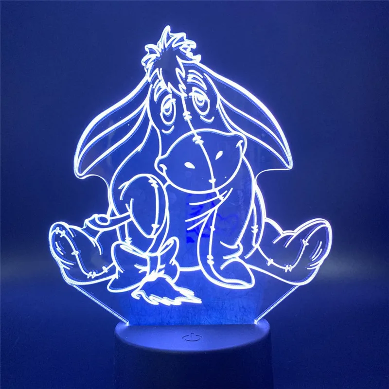 Disney Eeyore LED Lamp Winnie The Pooh 3D Night Light Donkey Cartoon Bedroom Decor Lampara Children Xmas Gift Lighting Cute Lamp