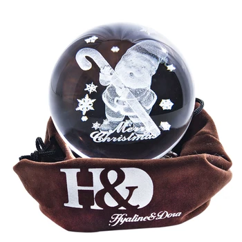 

H&D 3D Clear Crystal Ball with Stand Art Glass Sphere Ornament Home Decor Christmas Gift (Santa Claus with Crutch,80mm/3.15inch)