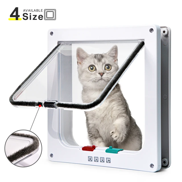 Smart Pet Door 4 Way Locking Security Lock ABS Plastic Dog Cat Flap Door Controllable Switch Direction Doors Small Pet Supplies 1