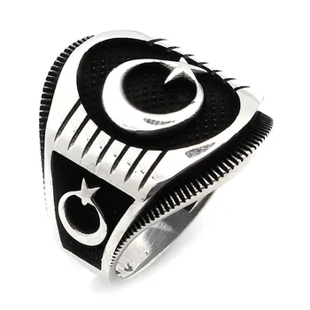 

Mina Silver 925 Sterling Silver Oval Moon Star With Icon Without Stone Men 'S Ring