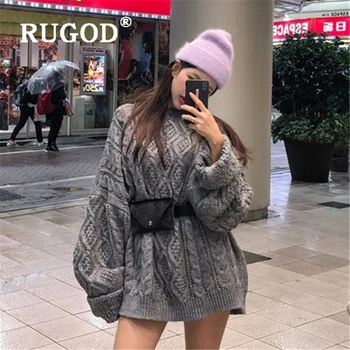 

RUGOD 2019 Korean new twisted sweater women Fashion batwing sleeve solid mid-length loose auturm pullovers Casual oversized coat