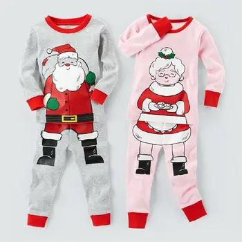 

Christmas Sets Baby Kids Boys Girls Santa Homewear Sleepwear Long Sleeve Pants Cartoon Nightwear Cotton Blend Pajamas Set