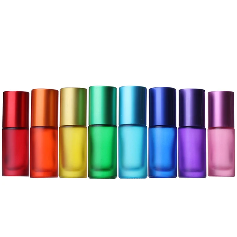 1/5/10PCS 5ml portable frosted colorful essential oil perfume thick glass roller vial travel refillable rollerball bottle mini perfume bottle perfume refill bottle refillable perfume bottle