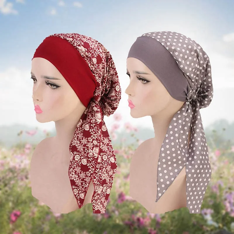 Головной убор Бандана Tichel для раковых женщин женский тюрбан с рюшами головной платок химиотерапия шляпа тюрбан головы шарфы Предварительно Связанные