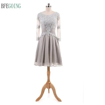 

Chiffon Lace Appliques Scoop Long Sleeves Knee-Length A-line Mother of the bride dress