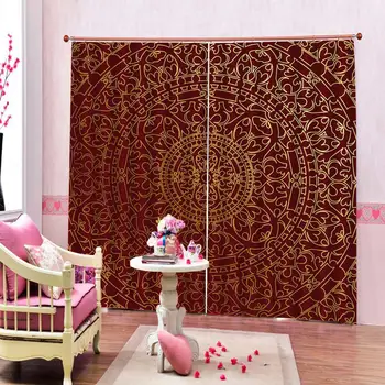 

3D Curtain Luxury Blackout Window Curtain Living Room morden curtains dark red curtains