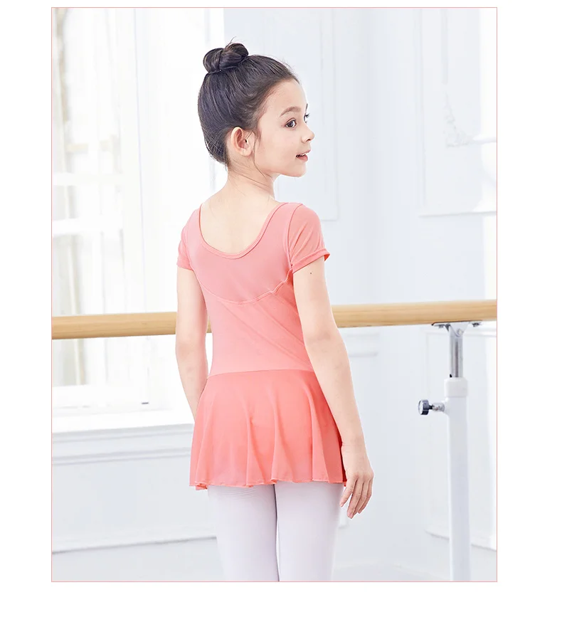 Kinder Mädchen Ballett Kleid Gymnastik Trikots Mesh Splice Kurzarm Ballett Trikots Dance Kostüme Weiche Ballett Tanz Body – Detail 9