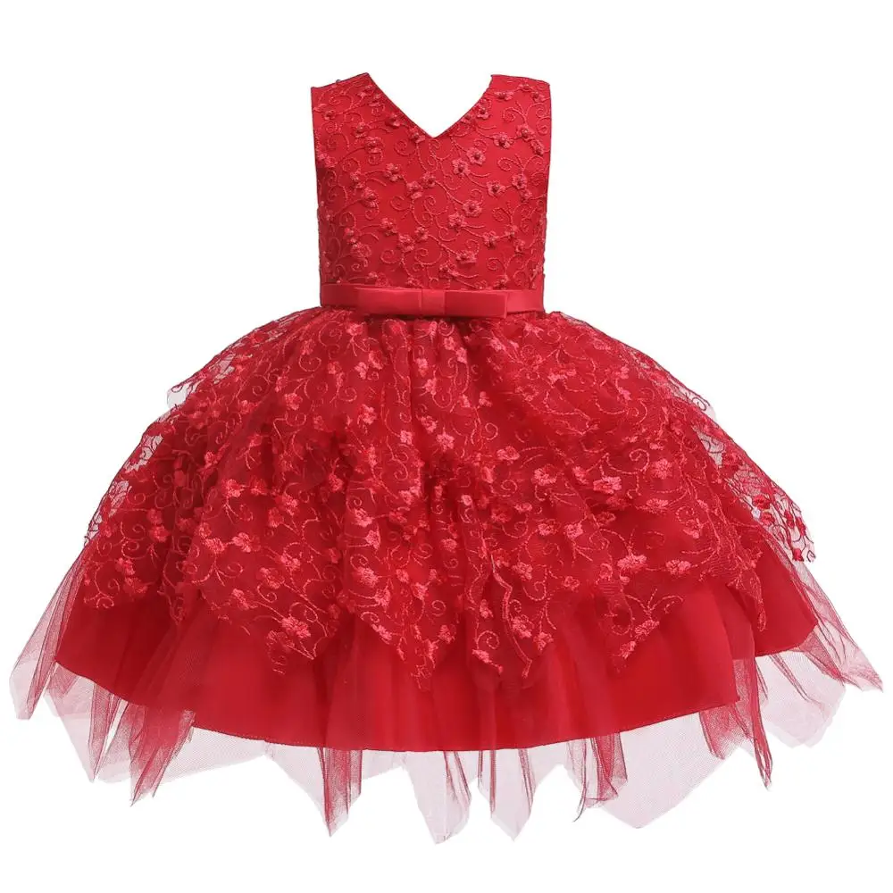 Красивое платье на первый день рождения для девочек, для новорожденных, малышей, платье принцессы на год детское нарядное платье на выпускной, одежда для девочек - Цвет: red