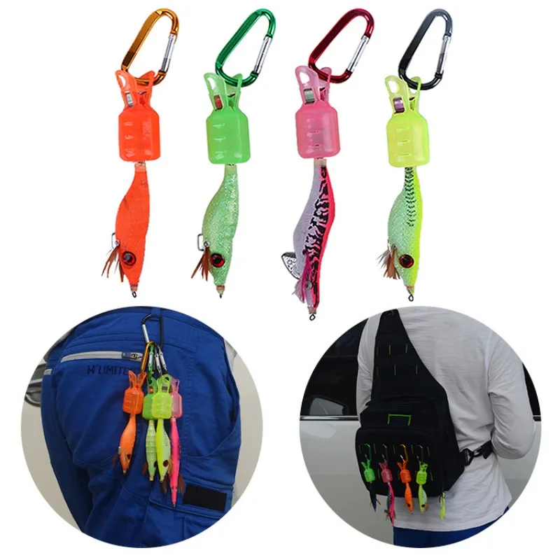 6Pcs/lot Wood Shrimp Jig Hook Squid Hook Caps Umbrella Covers Protectors Carabiner Clips Fishing