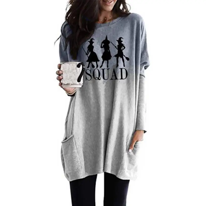 New Fashion Squad Letters Print Gradient Long Sleeve Pocket T-Shirt T-Shirt For Women Women Tops Cropped Plus Size
