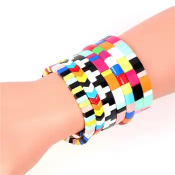 

ZWPON Amercian Design Mixcolor Painted Alloy Beads Elastic Bracelet Bangle 2020 Charm Beads Bracelet for Woman Female Jewelry