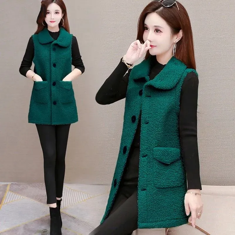 

Женский жилет из овечьей шерсти, женский жилет, Новинка весна-осень 2023, облегающий жилет из гранулированного бархата без рукавов, женский жилет, модель 4XL 117