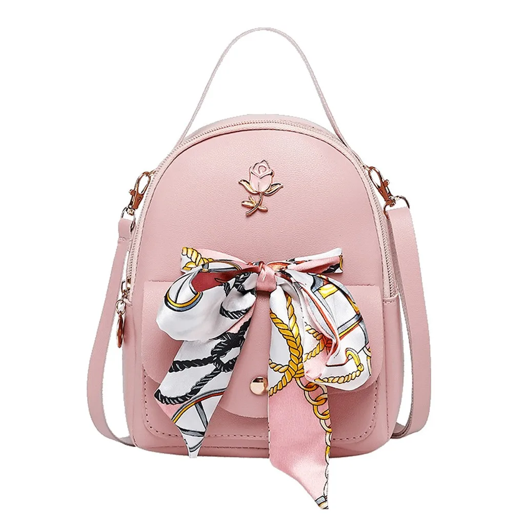 Женский маленький рюкзак из искусственной кожи, шарф с розами, мини рюкзак для девочек-подростков, сумка для книг, Женский чехол для телефона, Mochila# T1P - Цвет: Pink