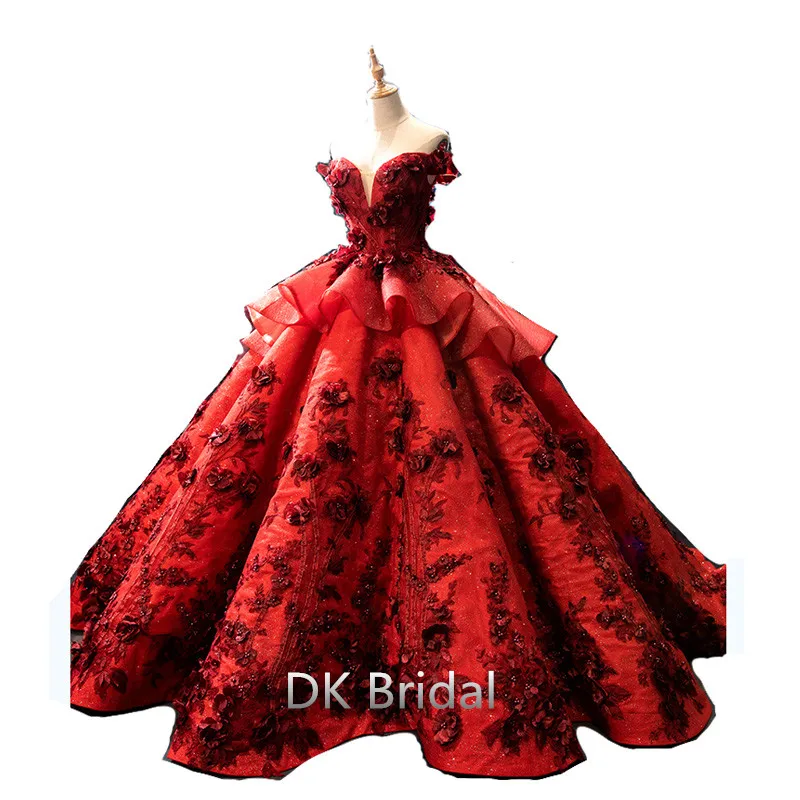 Бордовое вечернее платье Дубай Формальные Вечерние платья robe de soiree Длинные Цветы вечерние платья с открытыми плечами Свадебная вечеринка бальное платье
