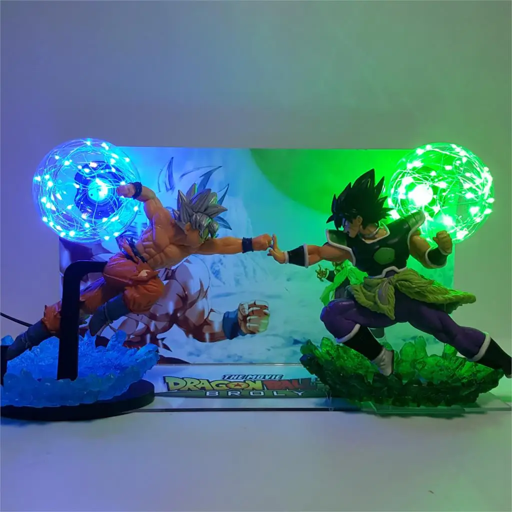 Dragon Ball Super Acton Figure Broly VS Goku Ultra Instinct светодиодный настольный светильник Dragon Ball Z Goku Broli Figura Светодиодная лампа на Рождество