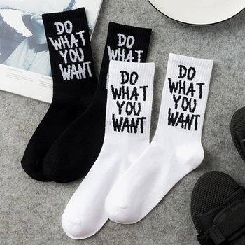 

Japanese Trendy Do What You Want Letter Long Crew Socks Harajuku Hip Hop Skateboard Women Men Novelty Black White Cotton Hosiery