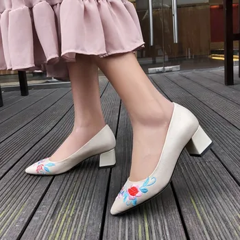 

Big Size Ladies High Heels Women Shoes Woman Pumps Embroidered pointed shallowmouthed single shoes
