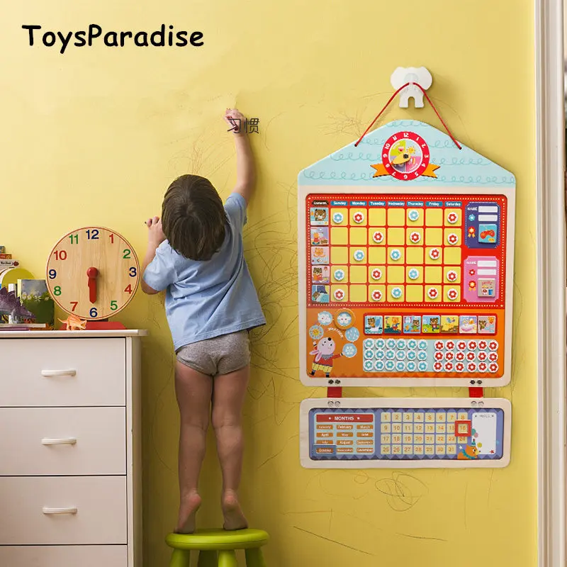 

Montessori Baby Responsibility Chart Red Flower Magnetic Puzzles Wooden Toys For Kids Good Habits Form Rewards Educational Gift
