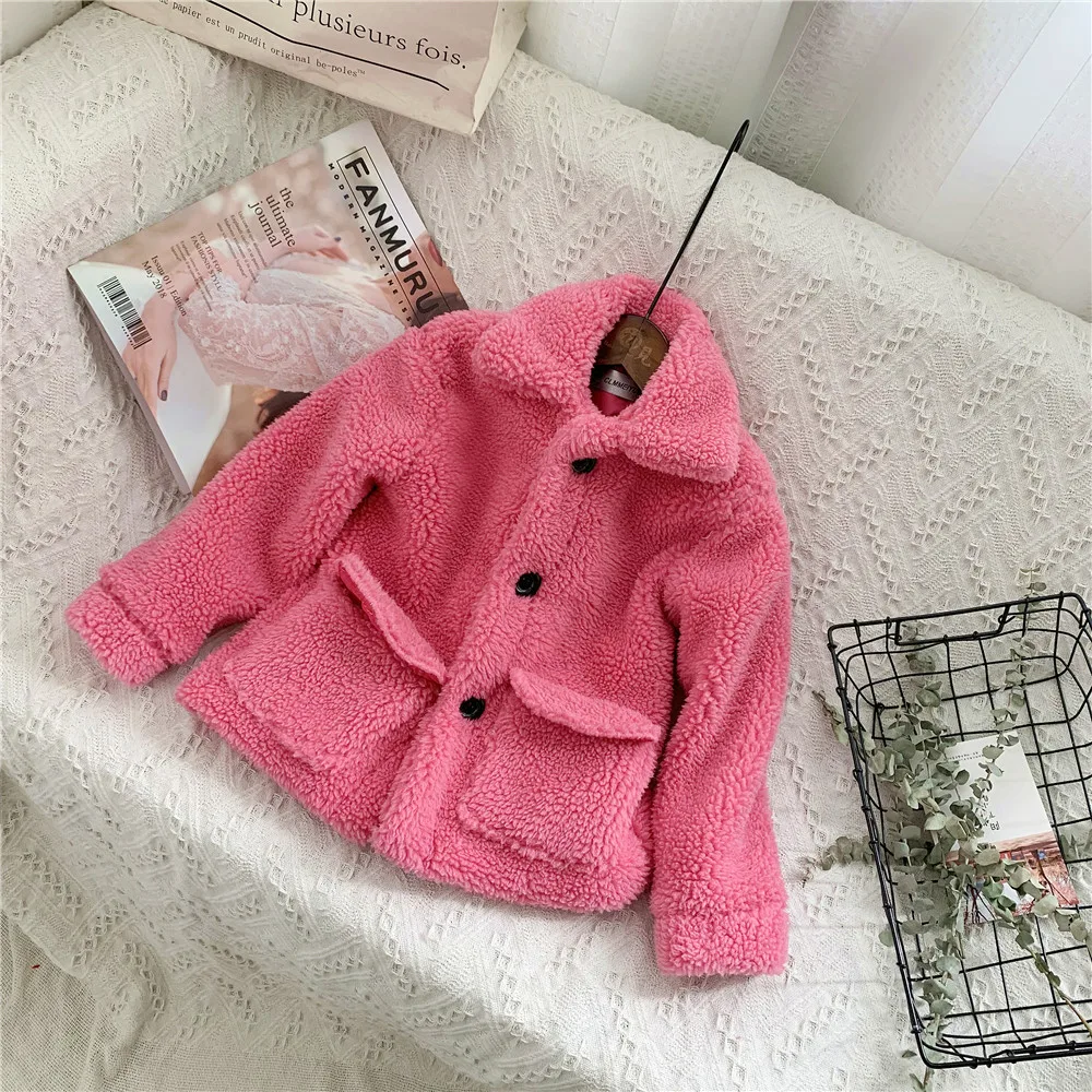 Hot Pink Детское зимнее пальто из овечьей шерсти Вельветовая куртка пальто с искусственным мехом для маленьких девочек теплое пальто для мальчиков утепленные детские парки верхняя одежда для девочек - Цвет: Hot Pink