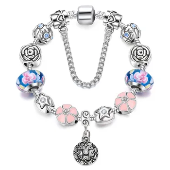 

Authentic DIY Charms Bracelet For Women Beads Filled Silver Color Hand Chain Flower Beads Bracelets Fashion Fine Jewelry Gifts