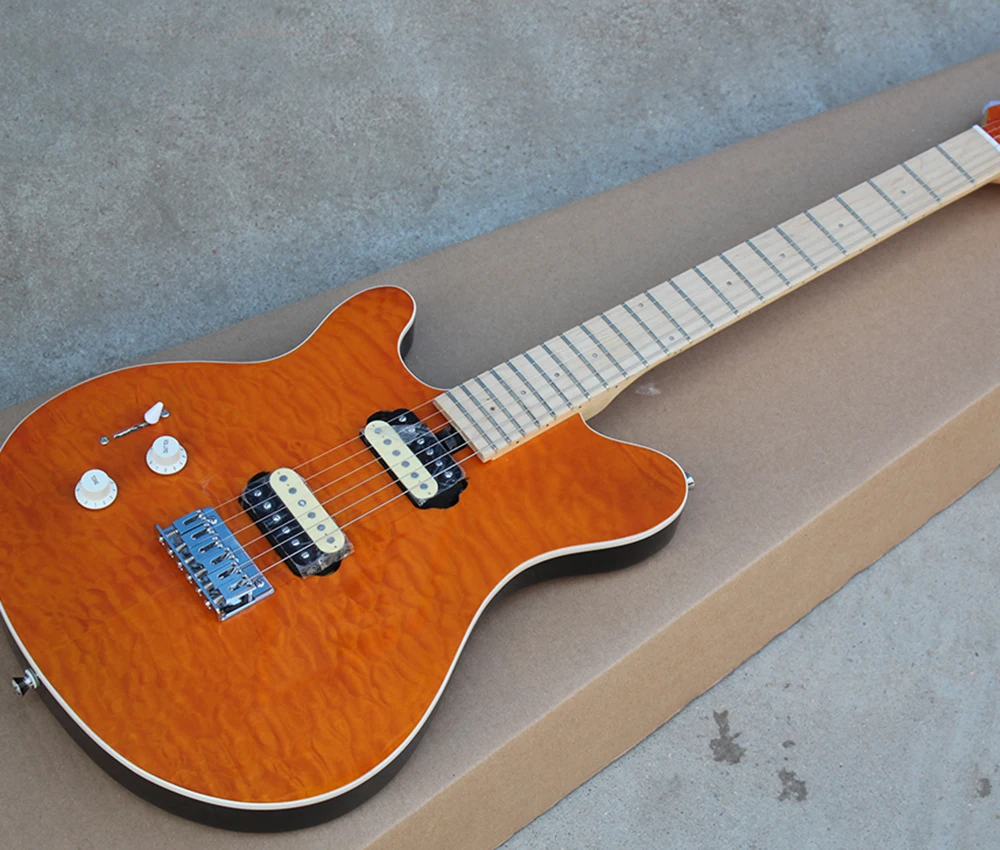 6 Strings Left Handed Electric Guitar with Quilted Maple Veneer,Maple Fretboard,Humbuckers Pickups