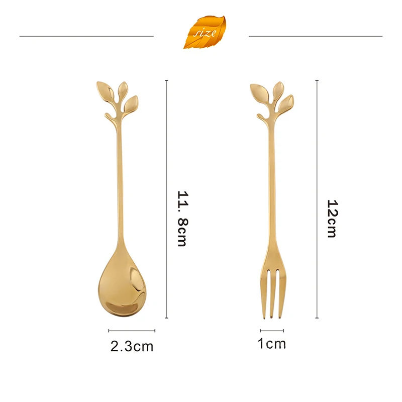 

1 Pcs Stainless Steel Leaves Spoon Fork Coffee Tea Spoons Ice Cream Dessert Cake DEC889