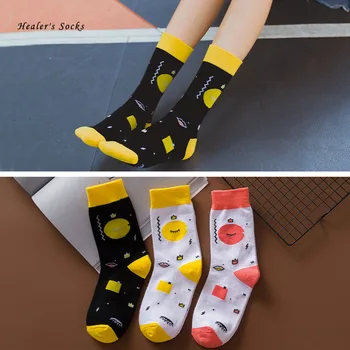 

New Funny Geometry Sport Men and Women Socks Cotton Color Graffiti Eye Happy Fashion HipHop Skateboard Kawaii Girls Tube Sockis