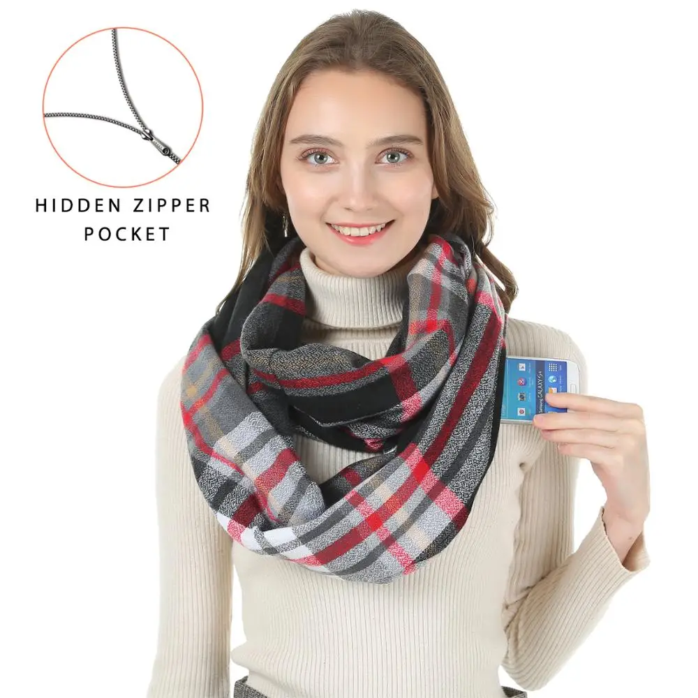 

women Plaid print winter Cashmere scarf with pocket knitted Warm Convertible Journey Women&Man Wrap with illimited Pocket scarf
