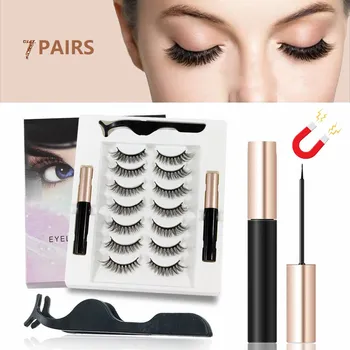 

7 pair of 3D ciliated eyelashes magnetic eyelashes and eyeliner set Ciliated magnetic eyelashes and eyeliner set box