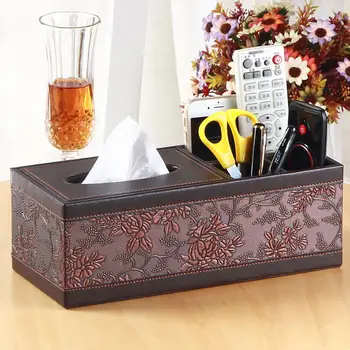 

Multifunction Tissue Box PU Leather Multi-Function Tissue Box Cover Desktop Remote Control Holder Storage Box 40JP06