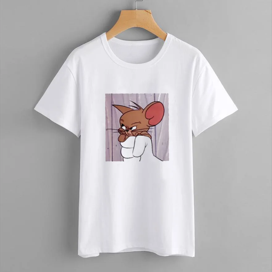 Кошка том мышь Джерри Милая Новая модная футболка женская с коротким рукавом мультфильм аниме печать футболка Женские топы забавная футболка - Цвет: 13