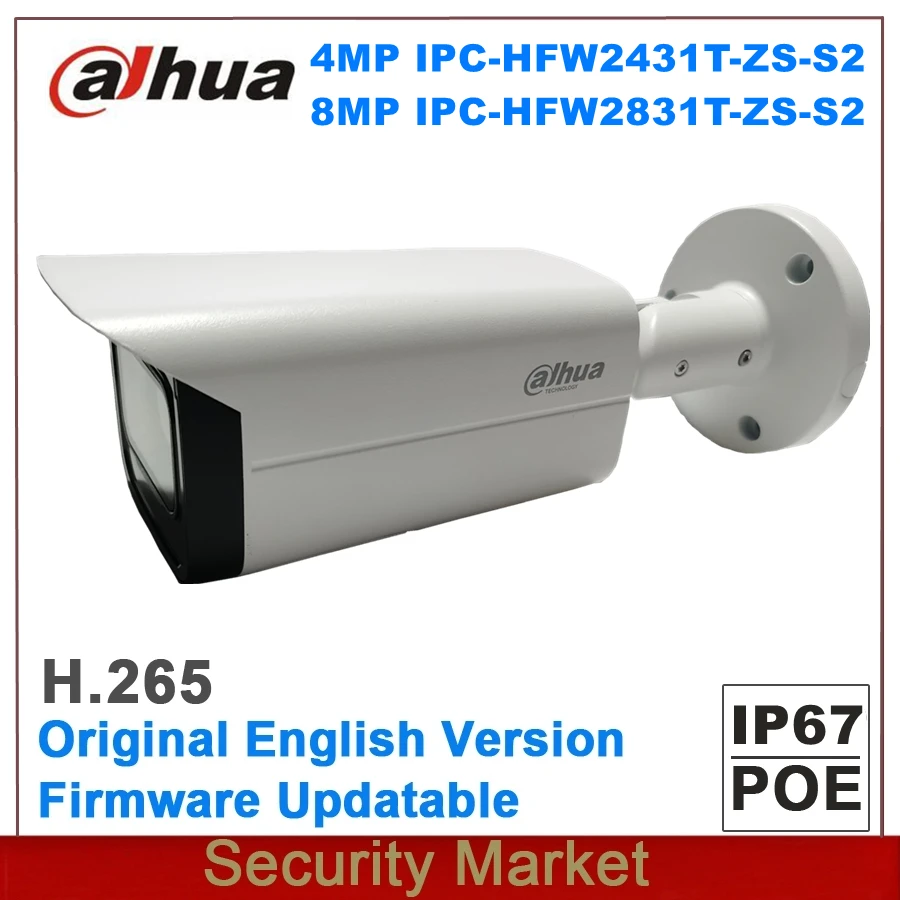 Original English Dahua 4MP IPC-HFW2431T-ZS-S2  and 8Mp IPC-HFW2831T-ZS-S2 POE Lite IR Vari-focal Bullet Network Camera