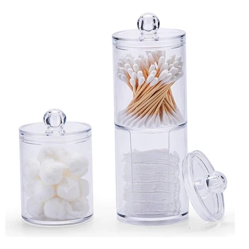 

3Pcs Clear Cotton Ball and Swab Holder with Lid, Dispenser Storage Jars for Make Up Pads, Cosmetics, Bathroom