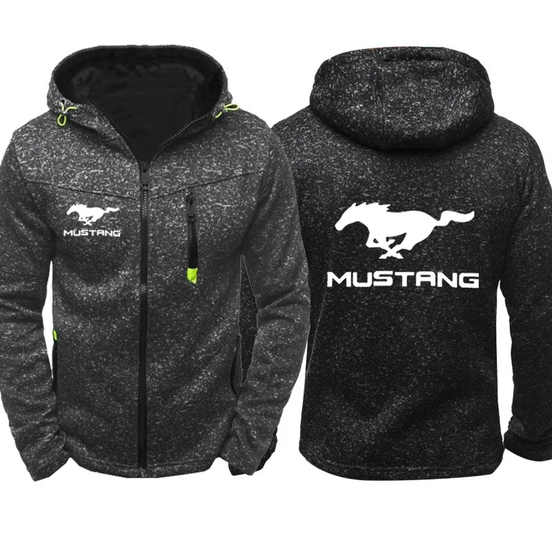 Мужские толстовки Mustang с логотипом автомобиля, повседневные толстовки с капюшоном в стиле хип-хоп Харадзюку с длинным рукавом, мужская куртка на молнии, мужская толстовка с капюшоном, одежда - Цвет: black