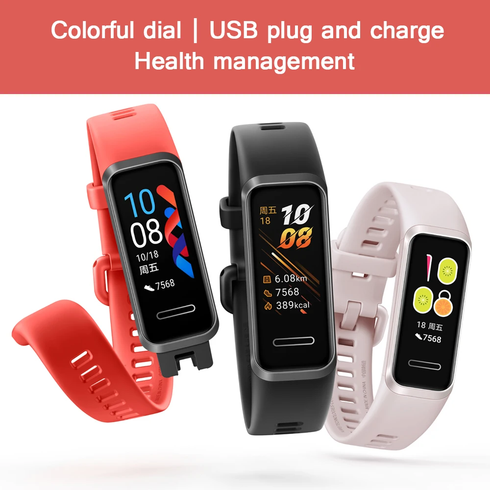 Original Huawei Band 4 Smart Band Smart Watch Music Control Heart Rate Health Monitor New Colorful Watch Faces USB Plug Charge