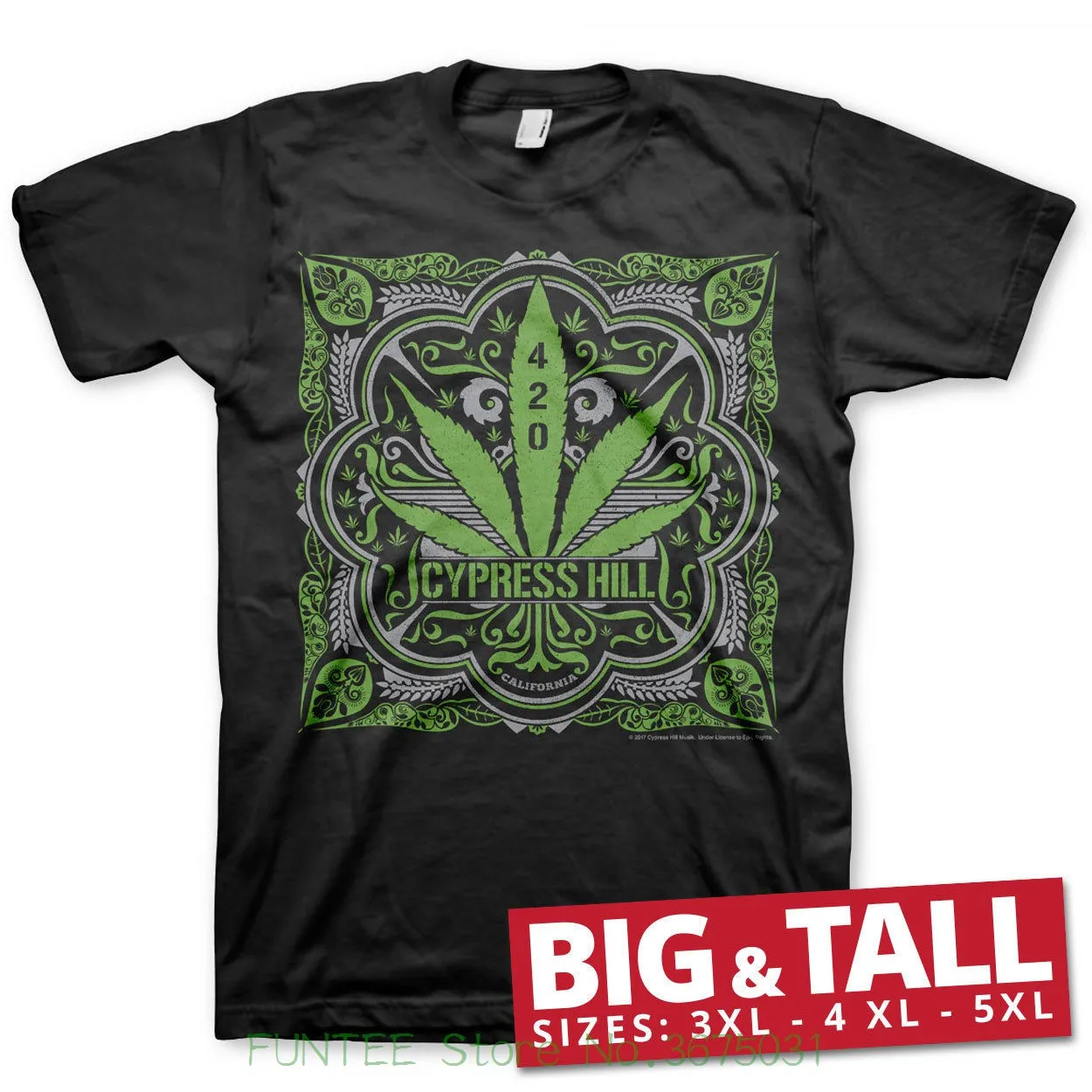 

Clothing Tshirt Officially Licensed Cypress Hill 420 Big & Tall 3Xl 4Xl 5Xl Men'S T-Shirt