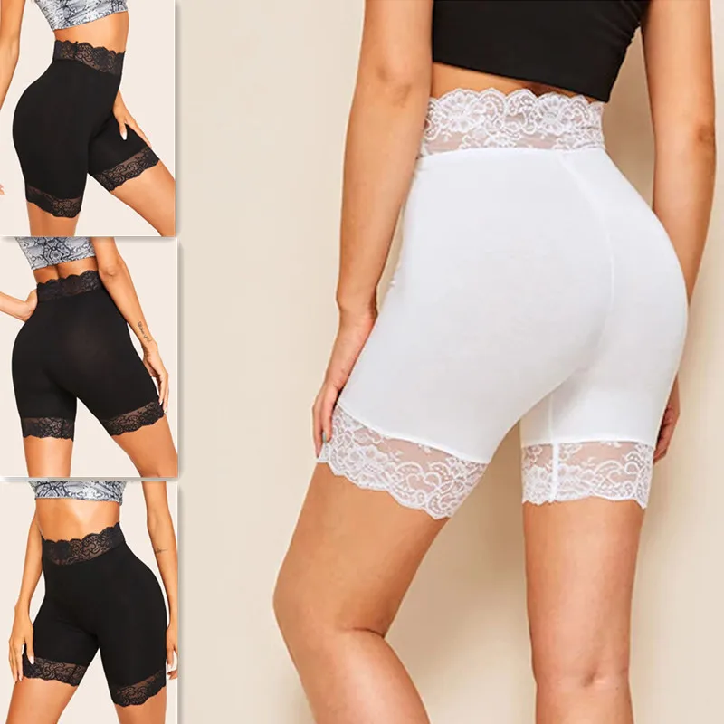 lace trim solid biker shorts