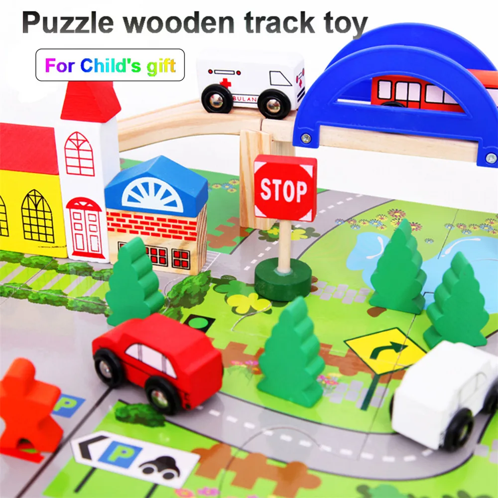 Wooden Train Track Children Toy Urban Rail Overpass Traffic Scene Composition Toys Learning Puzzle Educational | Игрушки и хобби