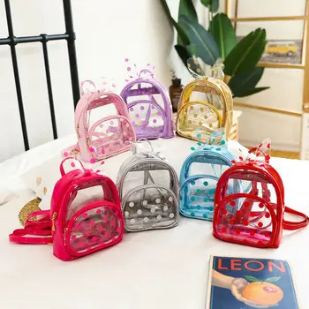 

Children Transparent School Bag Dot Pattern Clear Pvc Backpack Unisex Fashion Mini Backpack For Kid Girls Red Pink Purple Gold