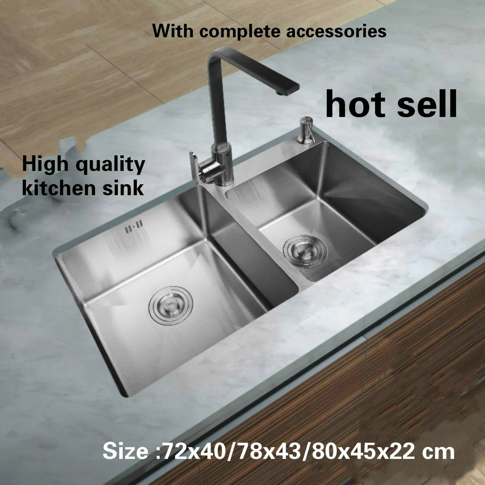 

Tangwu More high-grade kitchen sink 4 mm handmade food-grade 304 stainless steel double groove 72x40/78x43/80x45x22 cm