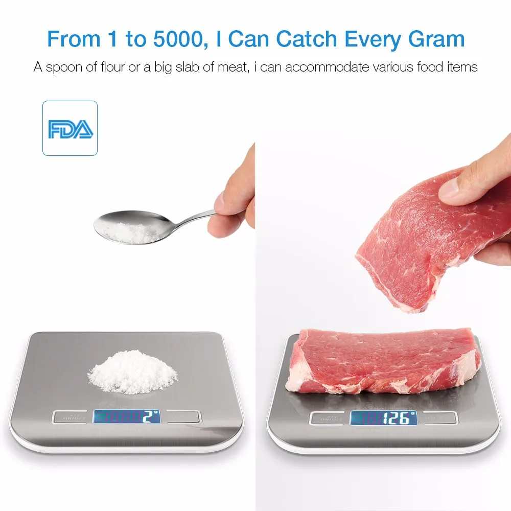 

Digital Kitchen Scale Stainless Steel Electronic Balance LED Scales Kitchen Cooking Measure Tools Food Weight Battery